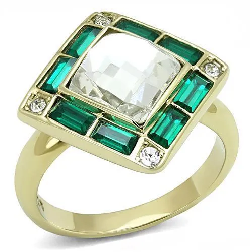 IP Gold(Ion Plating) Stainless Steel Ring with Synthetic Synthetic Glass in Clear for Women Style TK3036
