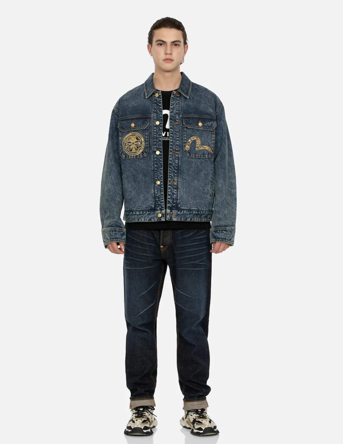 Kamon and Seagull Brocade Appliqué with Carp Embrodiery Relax Fit Denim Jacket