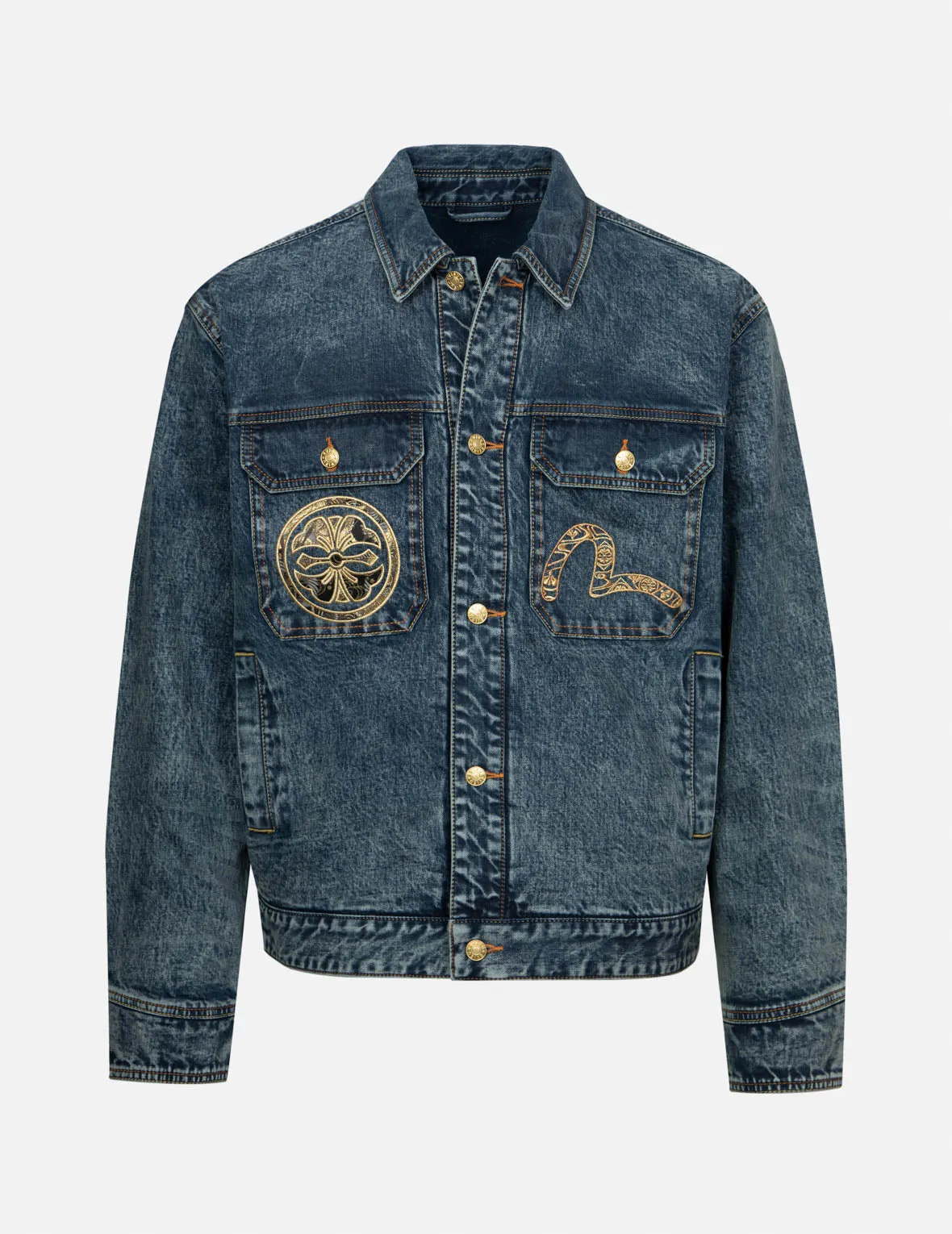 Kamon and Seagull Brocade Appliqué with Carp Embrodiery Relax Fit Denim Jacket