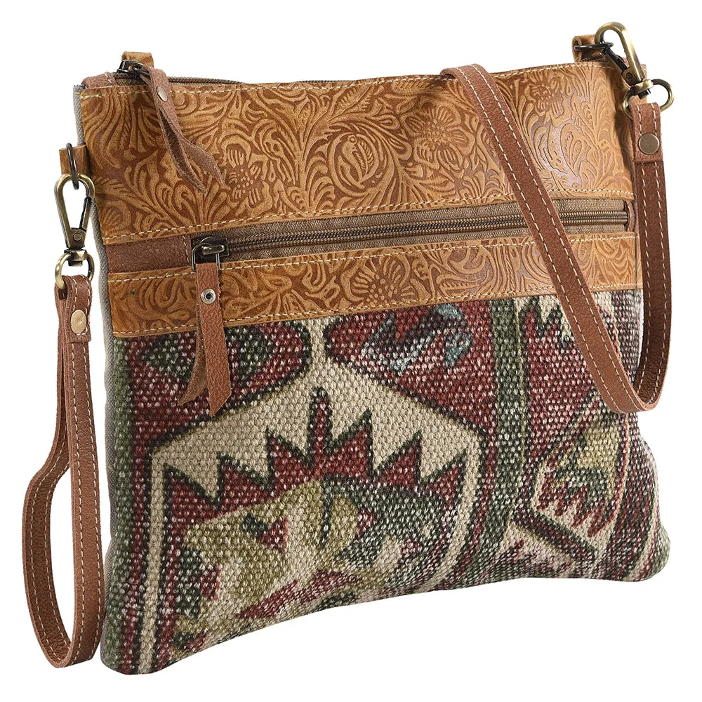 KB144 - KB144-MESSENGER Real Cowhide Leather and Upcycled Canvas Ladies Bag 11 x 13 - KB144