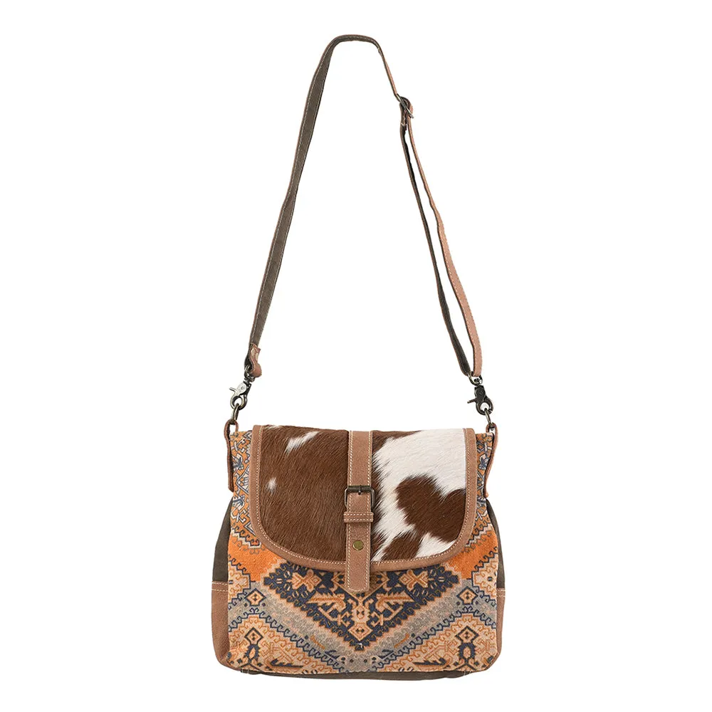 KB144 - KB144-MESSENGER Real Cowhide Leather and Upcycled Canvas Ladies Bag 11 x 13 - KB144