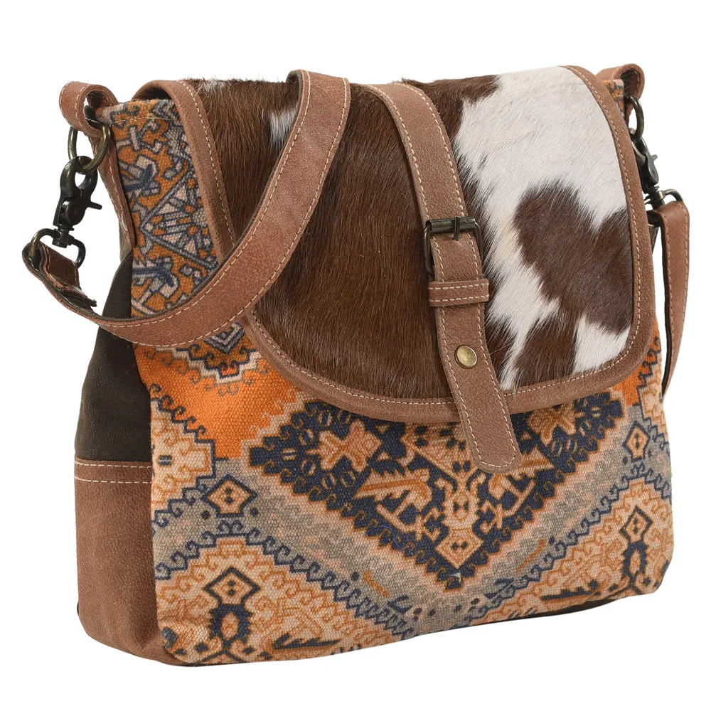 KB144 - KB144-MESSENGER Real Cowhide Leather and Upcycled Canvas Ladies Bag 11 x 13 - KB144