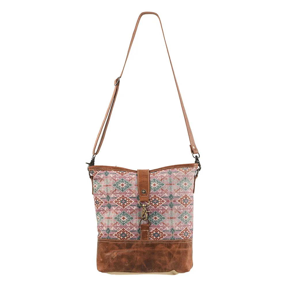 KB198 - KB198 -MESSENGER Leather and Upcycled Canvas Ladies Bag 14 x 13 KB198 - KB198