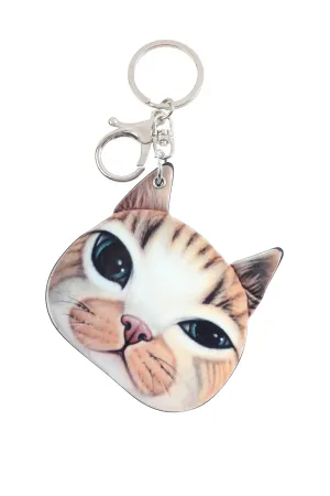 Kc417x035 - Brown Cat With Mirror Keychain