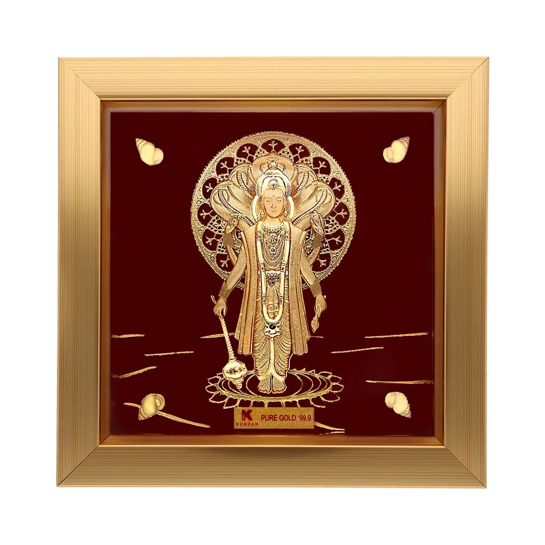 KUNDAN 24k Gold Foiled Artwork Vishnu Ji Frame (S1) 15 * 15 cm
