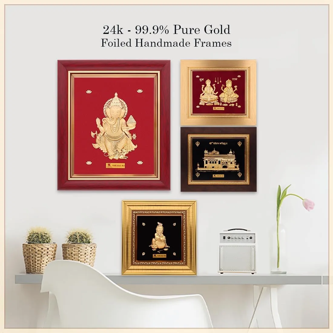 KUNDAN 24k Gold Foiled Handmade Frame Golden Temple 16 * 18.5cm