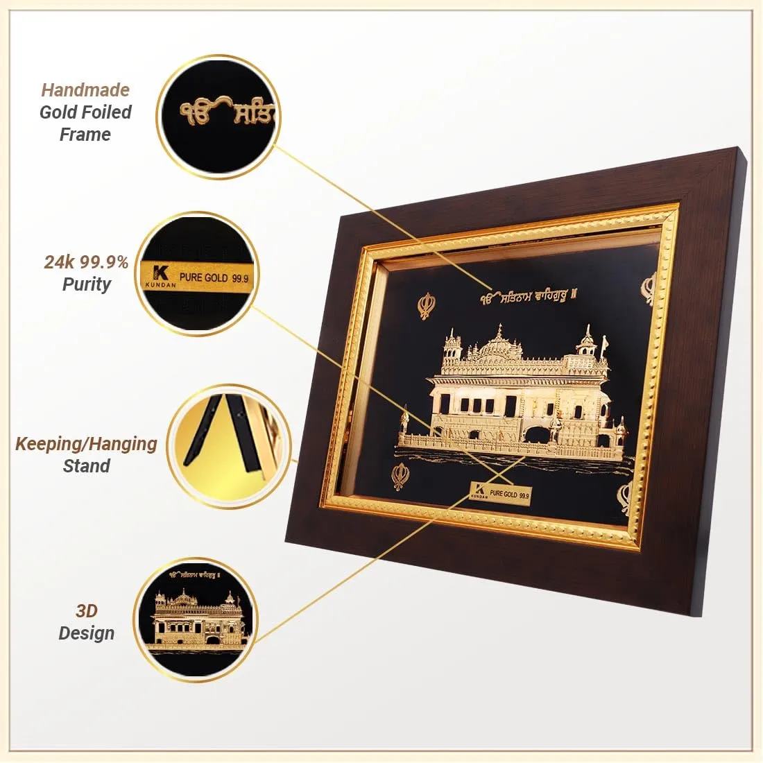 KUNDAN 24k Gold Foiled Handmade Frame Golden Temple 16 * 18.5cm