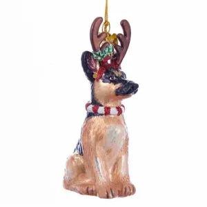 Kurt Adler German Shepherd with Antlers Glass Ornament