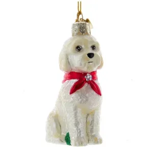 Kurt Adler Labradoodle with Red Scarf Glass Ornament