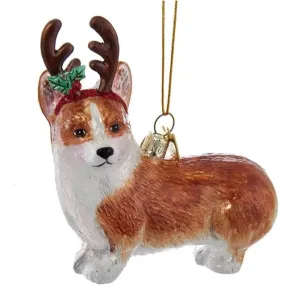 Kurt Adler Pembroke Welsh Corgi with Antlers Glass Ornament