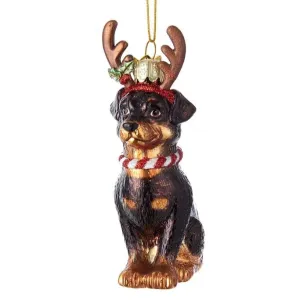 Kurt Adler Rottweiler with Antlers Glass Ornament