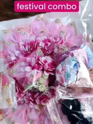 Laddu gopal diwali special baby pink flower dress, bansuri, kangan, nappy, hair and kalangi combo