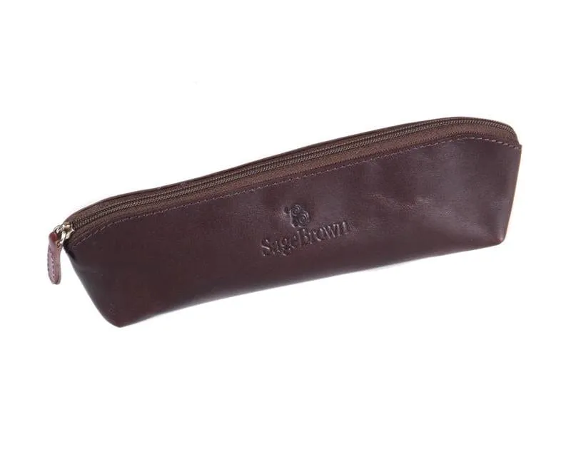 Large Leather Pencil Case - Brown
