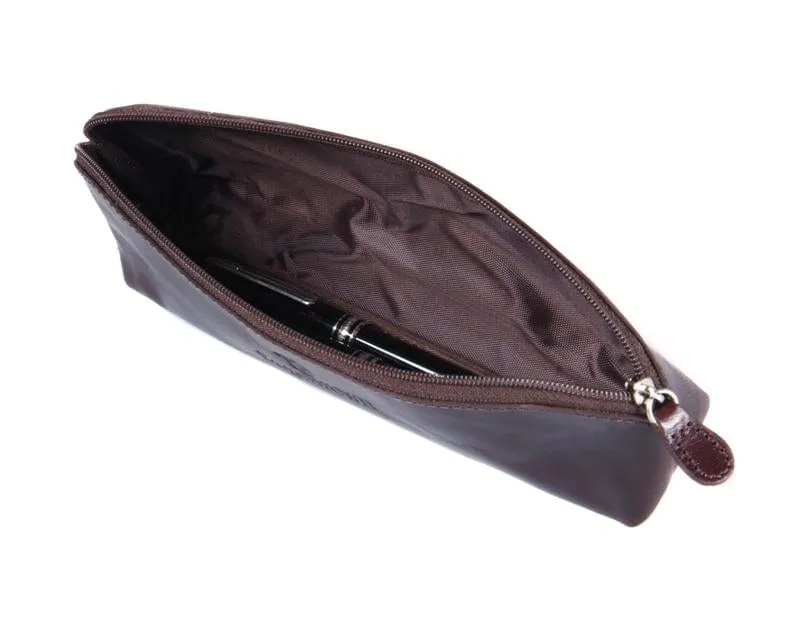 Large Leather Pencil Case - Brown