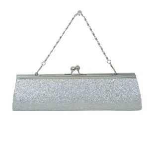 Large Silver Glitter Clutch Purse 9.5" x 4.5" with Chain (Each)