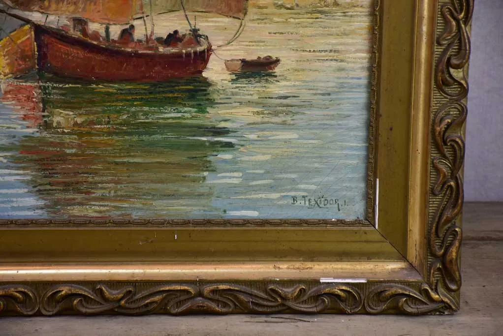 Late 19th Century oil painting of a sail boat in Antibes 26" x 30"