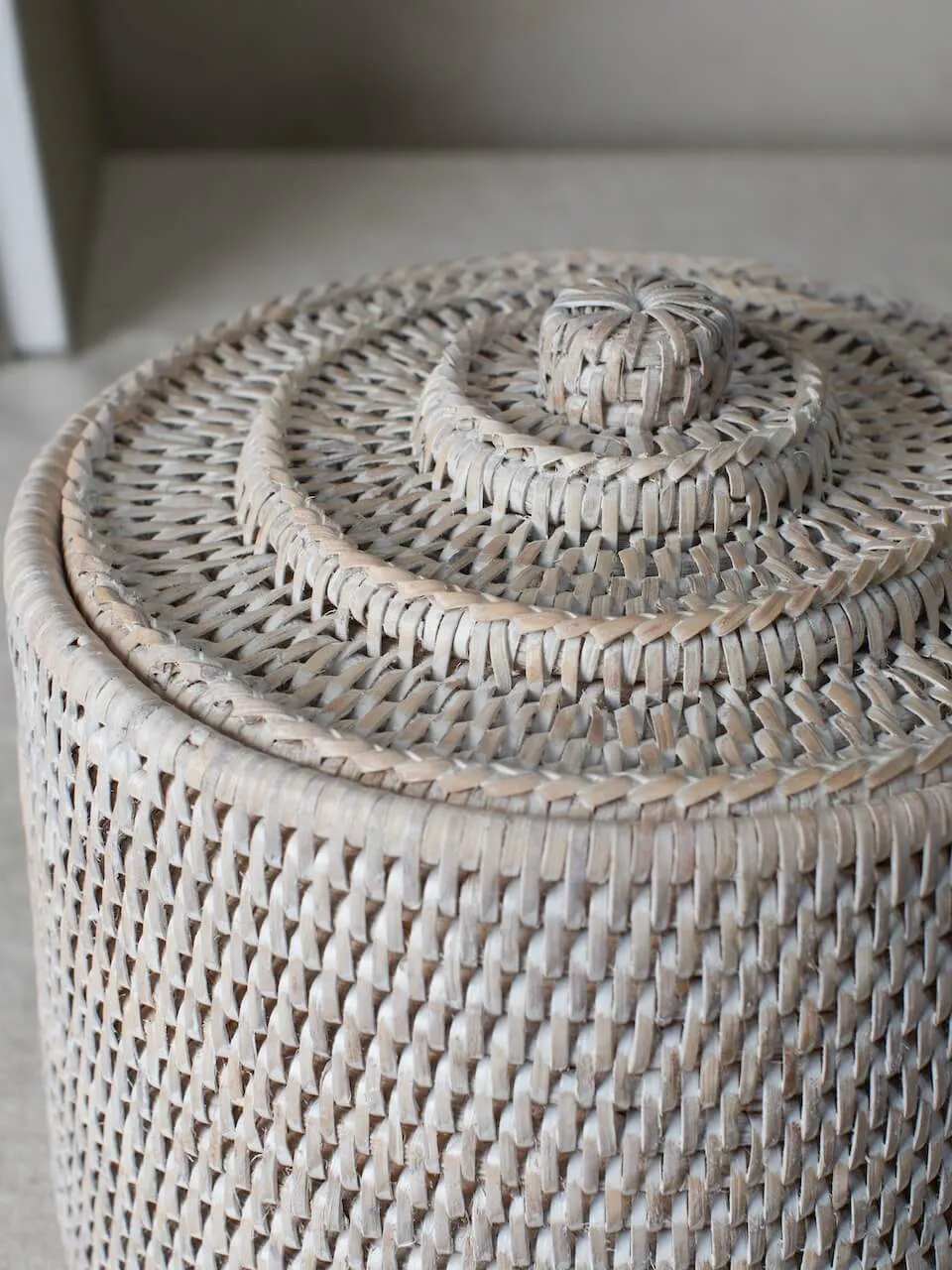 Leith White Rattan Medium Lidded Storage Box