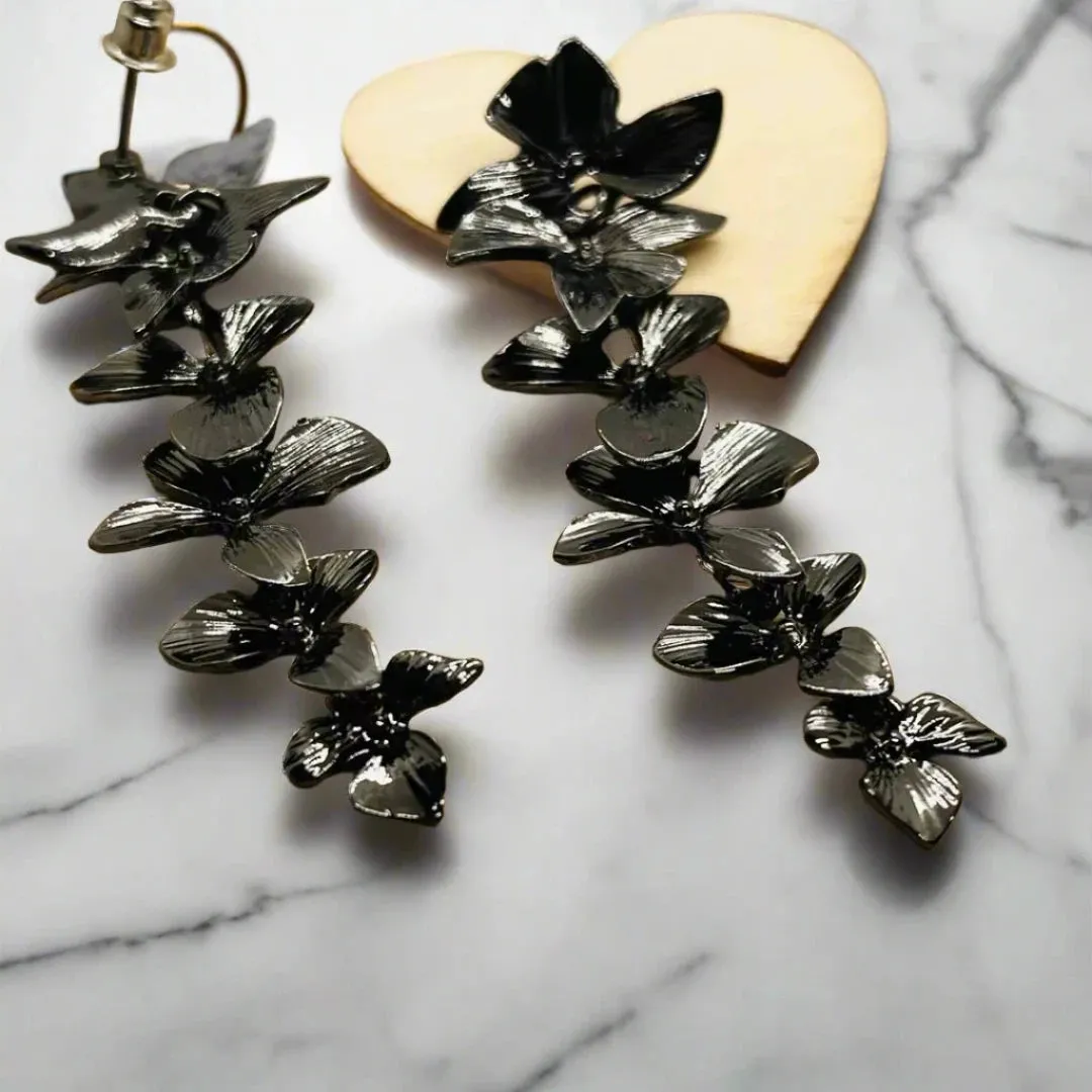 Lightless Golden and black Flower Tassel Drop Earrings