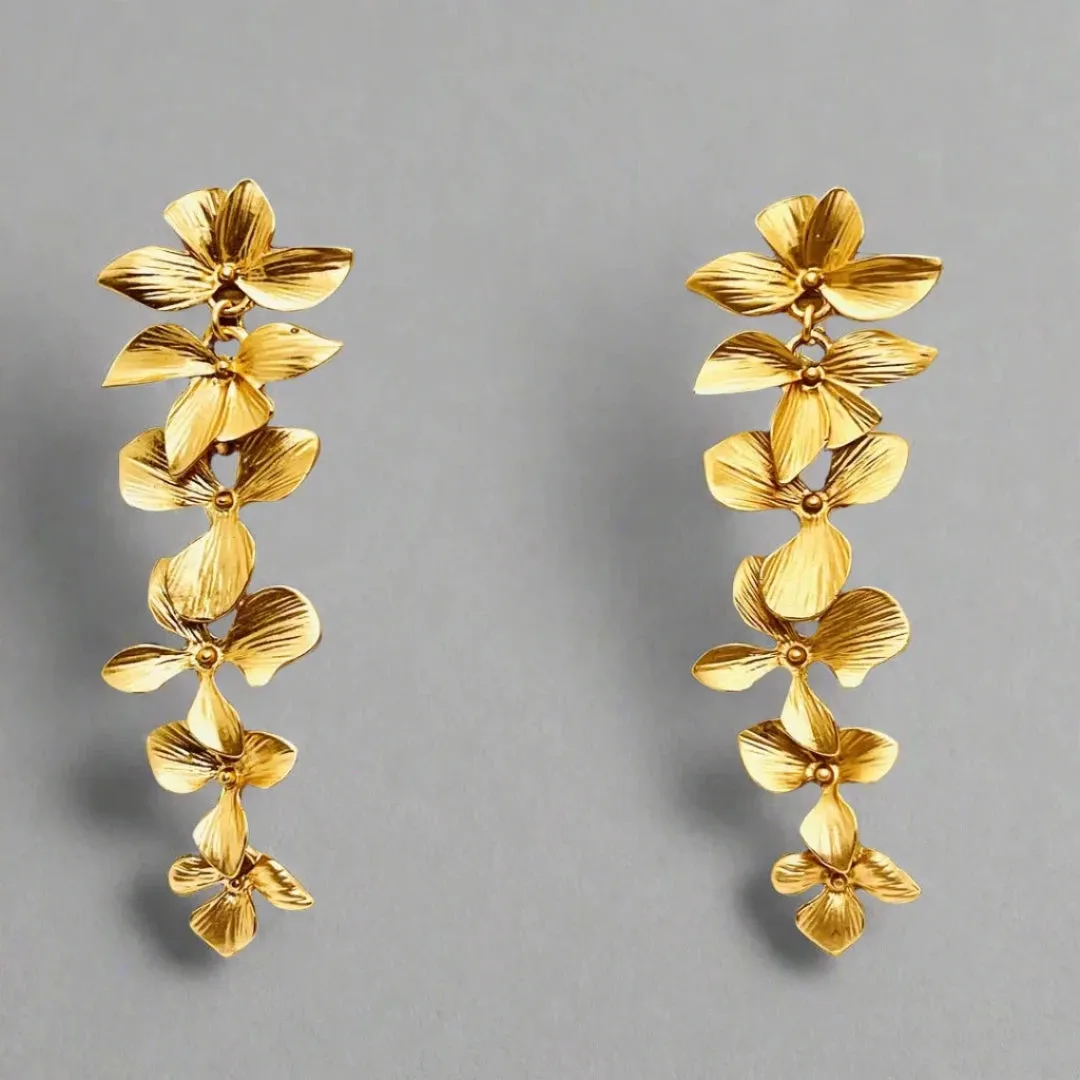 Lightless Golden and black Flower Tassel Drop Earrings