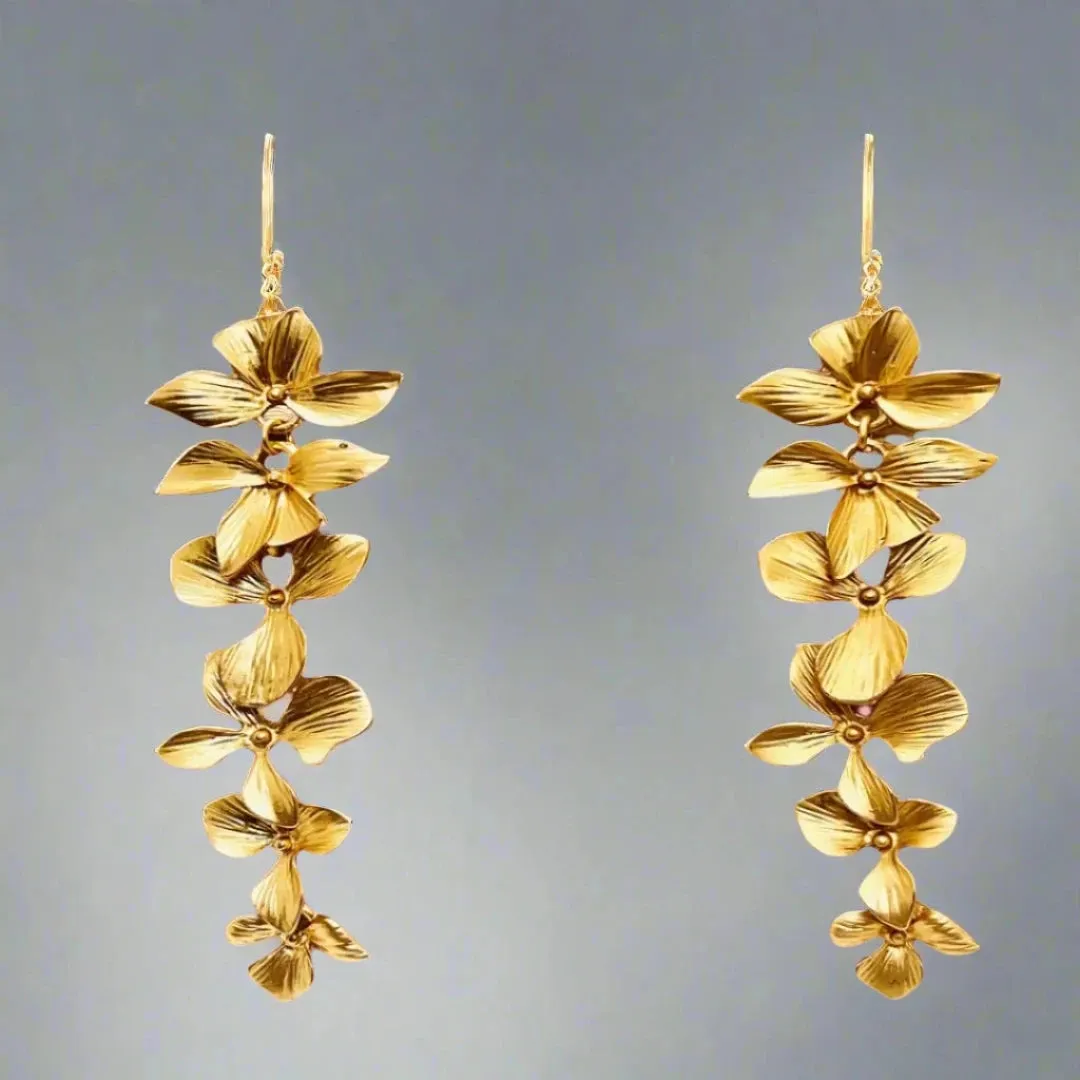 Lightless Golden and black Flower Tassel Drop Earrings