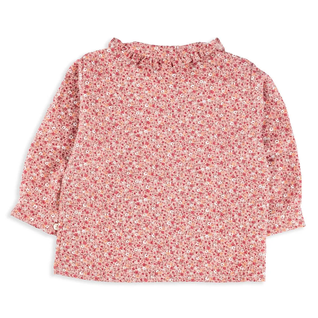 Madeline Ditsy Red Floral Blouse with Ruffle Collar