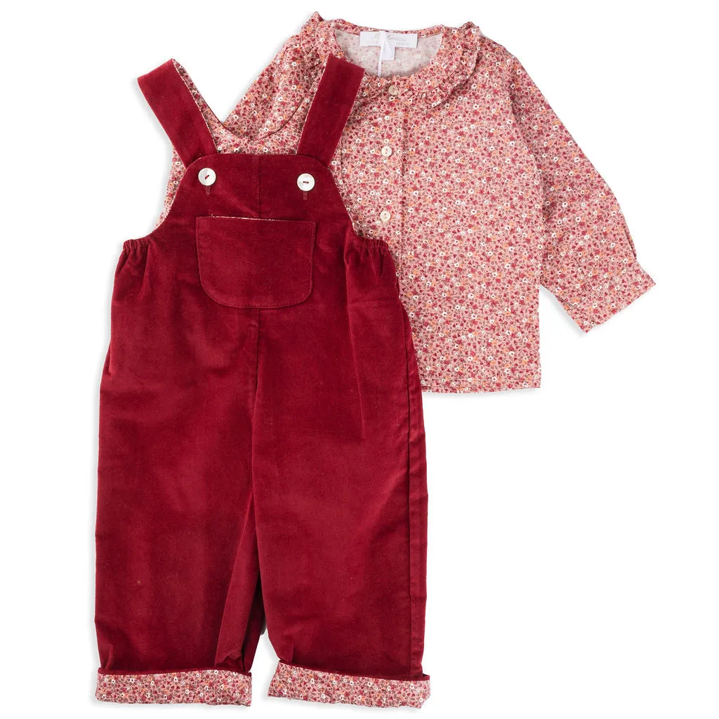 Madeline Ditsy Red Floral Blouse with Ruffle Collar