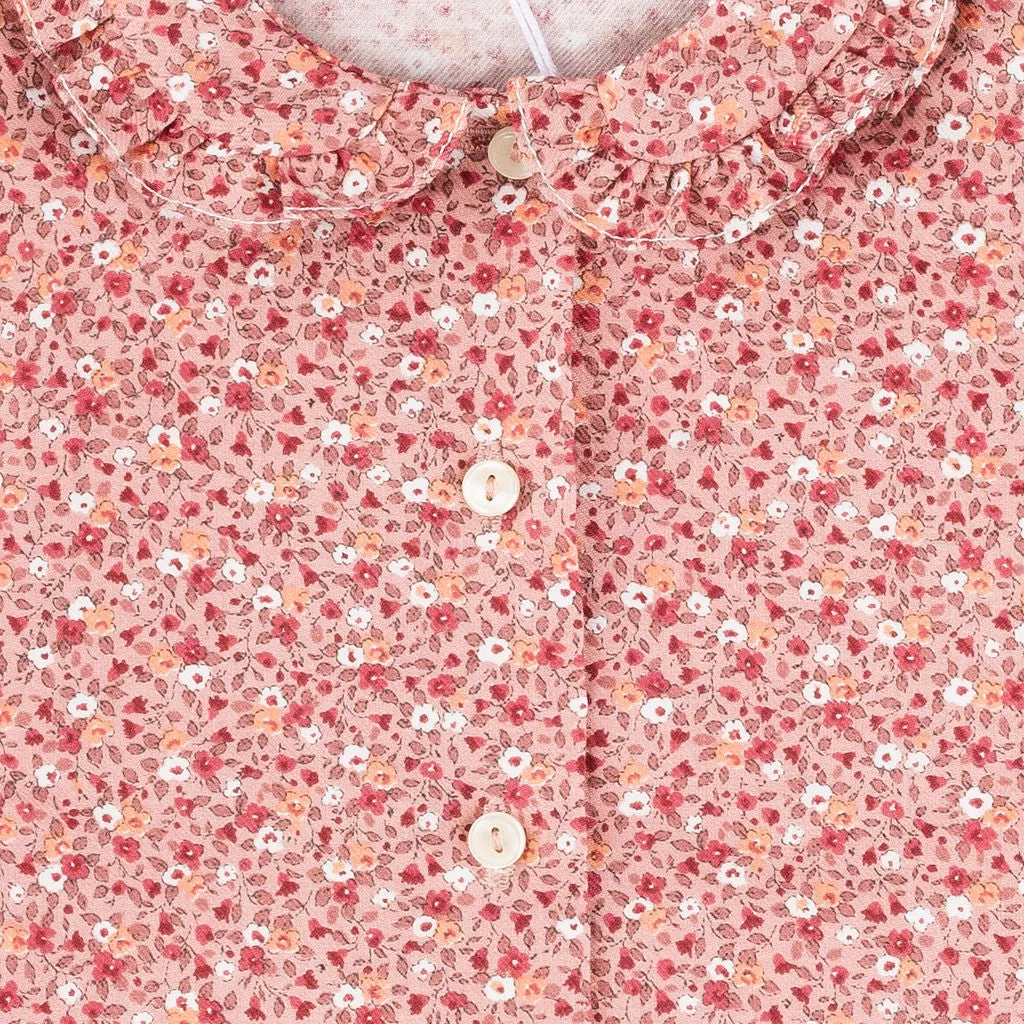 Madeline Ditsy Red Floral Blouse with Ruffle Collar