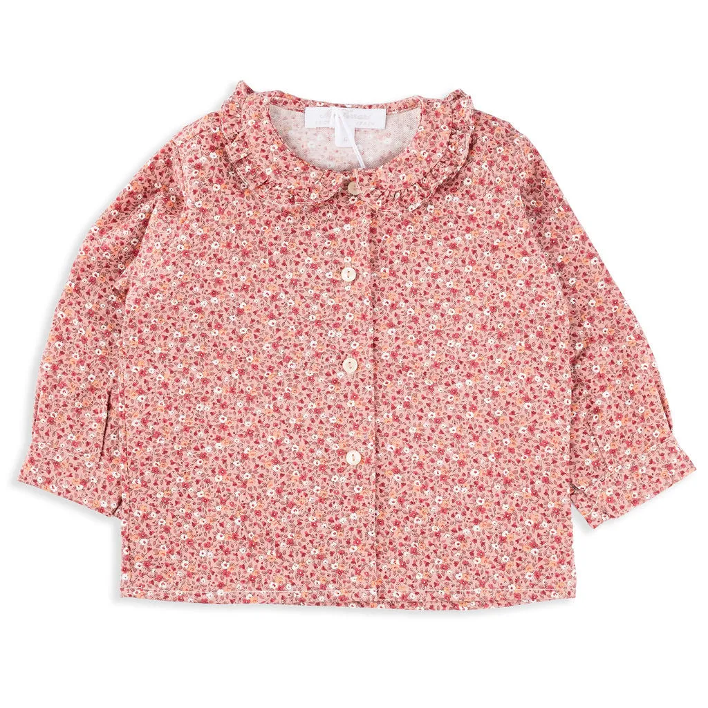 Madeline Ditsy Red Floral Blouse with Ruffle Collar