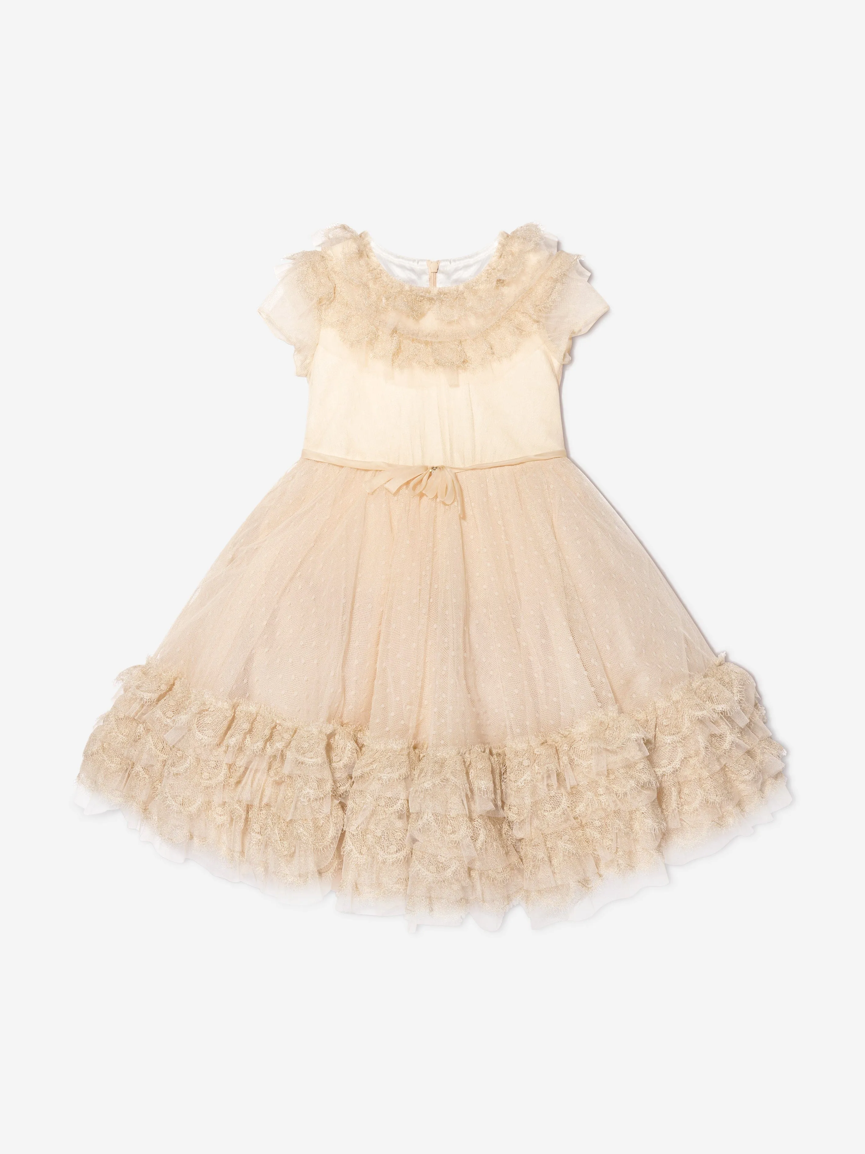 Marchesa Girls Trimmed Plumetis Tulle Gown in Cream