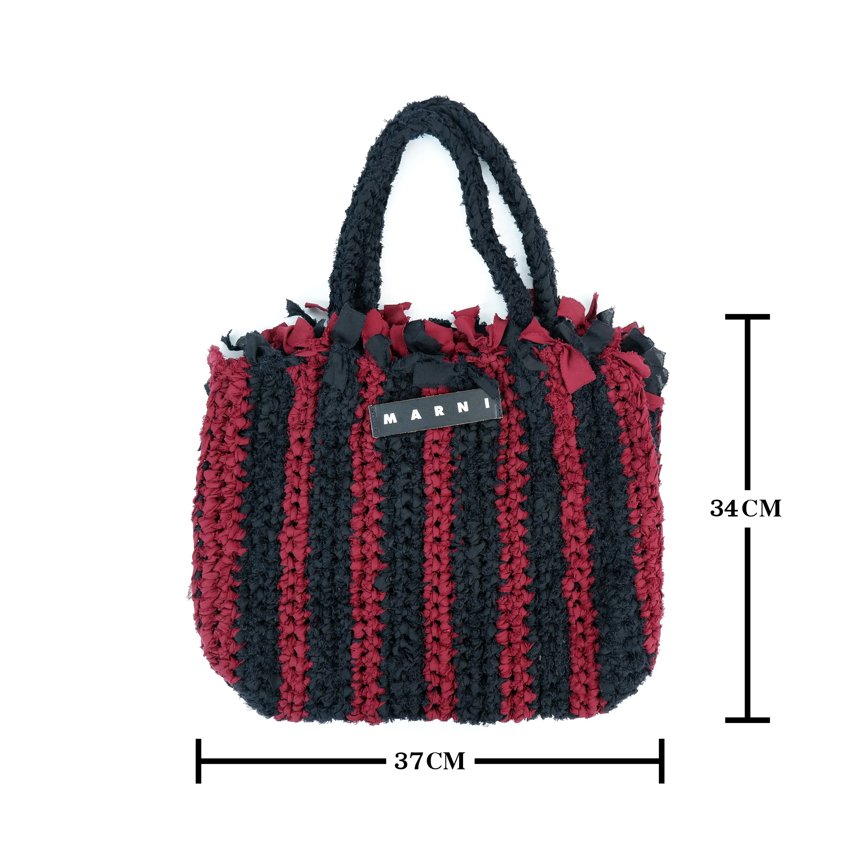 Marni Shopping Tote Tripe Black Red