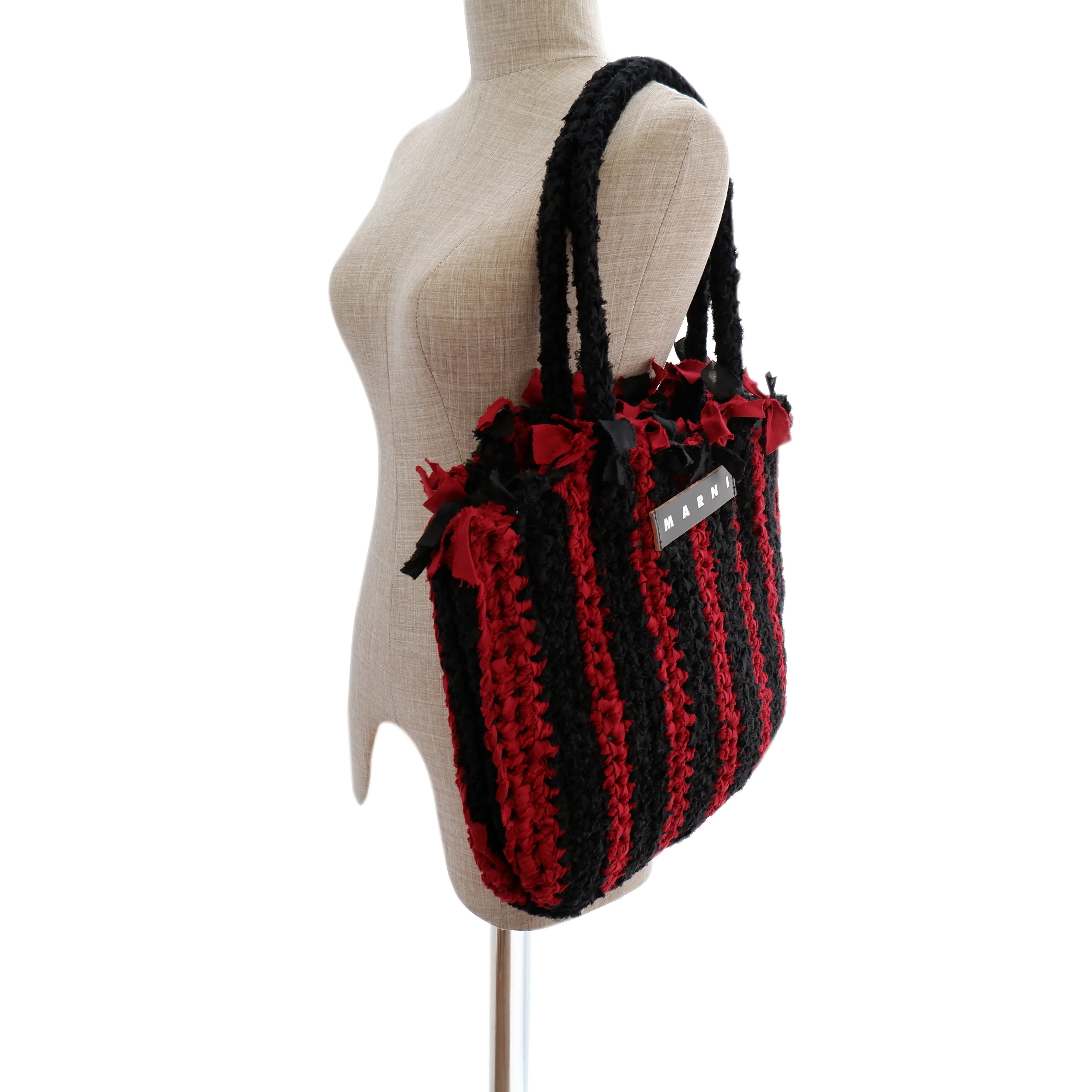 Marni Shopping Tote Tripe Black Red