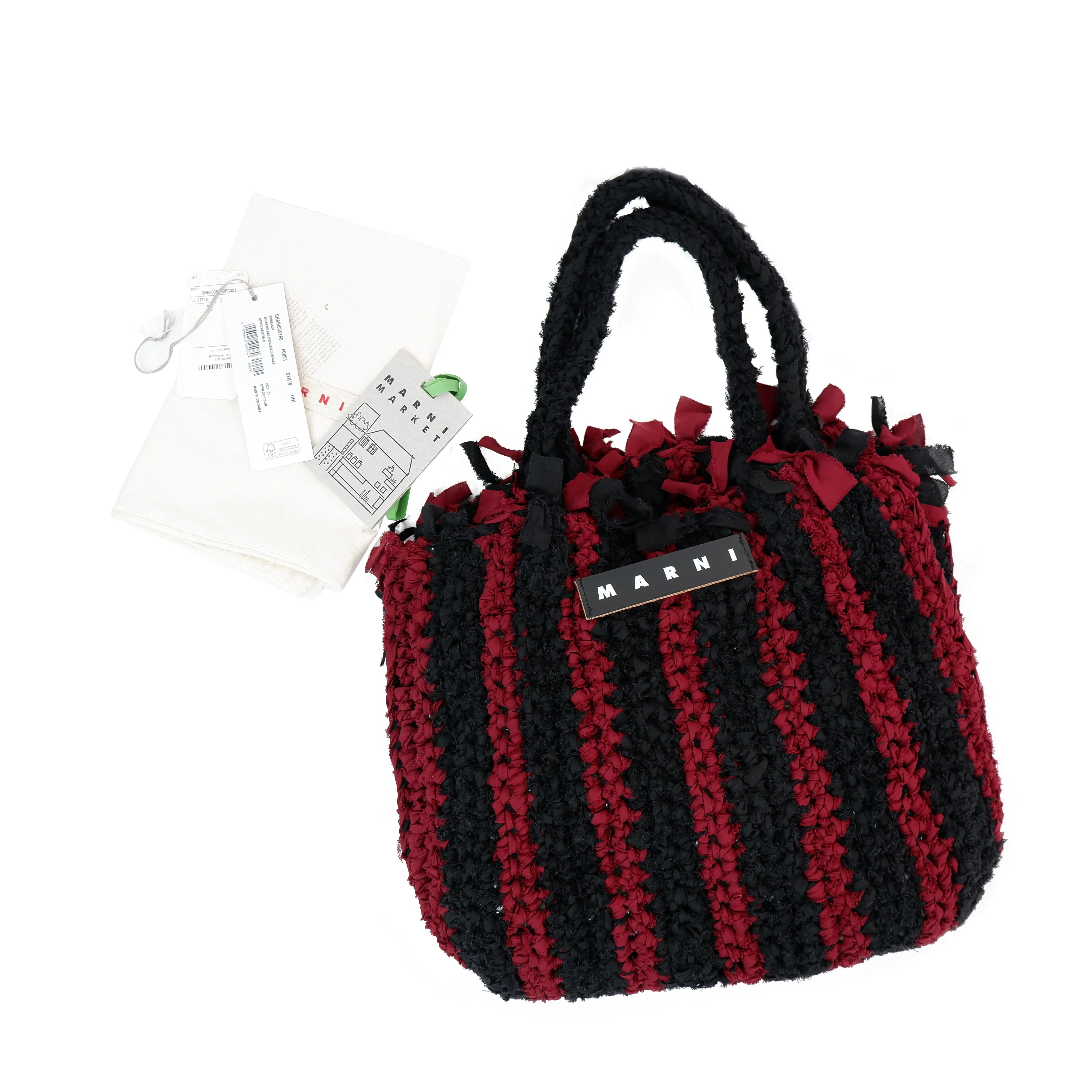 Marni Shopping Tote Tripe Black Red