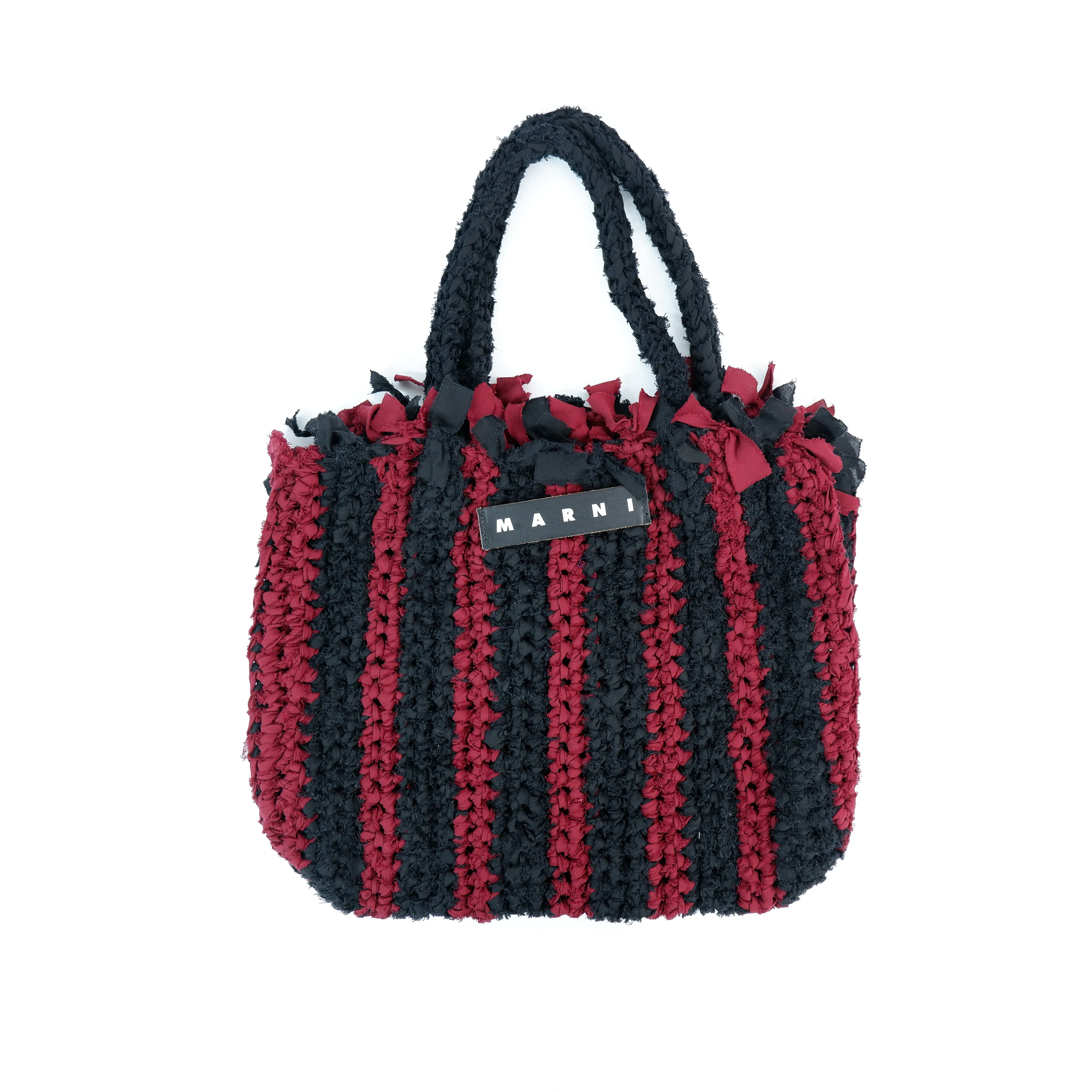 Marni Shopping Tote Tripe Black Red