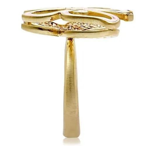 Matte Gold Brass Ring with AAA Grade CZ in Multi Color for Women Style 1W096