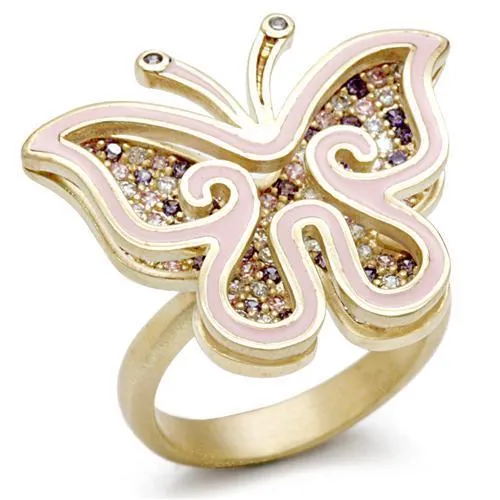 Matte Gold Brass Ring with AAA Grade CZ in Multi Color for Women Style 1W096