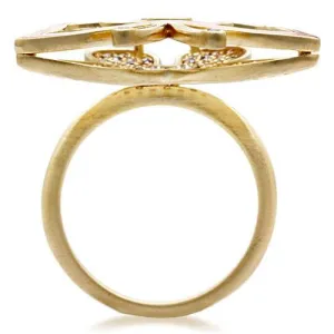 Matte Gold Brass Ring with AAA Grade CZ in Multi Color for Women Style 1W096
