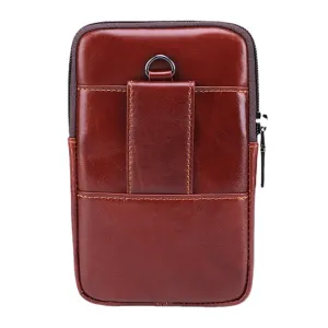 Men Flap-Over Front Zipper Pocket Belt Bag Sport Casual 6.3 Inch Phone Genuine Leather Waist