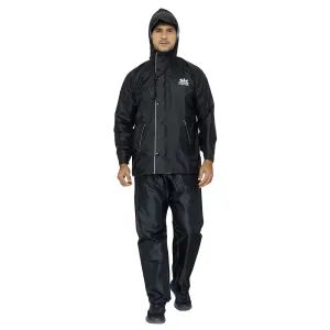 Men Rain Coat - Waterproof, Reverse Design with Reflective Stripes | Set of Top and Bottom | XXX-Large | Prime Black