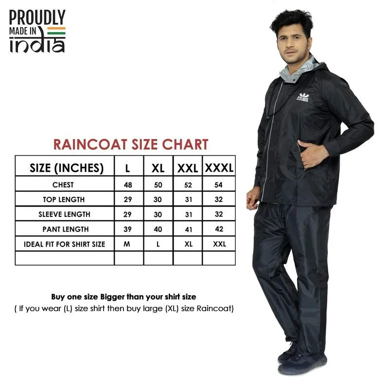 Men Rain Coat - Waterproof, Reverse Design with Reflective Stripes | Set of Top and Bottom | XXX-Large | Prime Black
