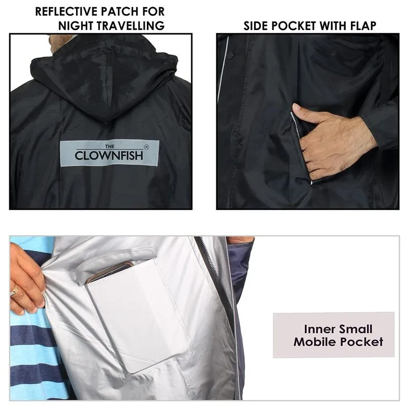 Men Rain Coat - Waterproof, Reverse Design with Reflective Stripes | Set of Top and Bottom | XXX-Large | Prime Black