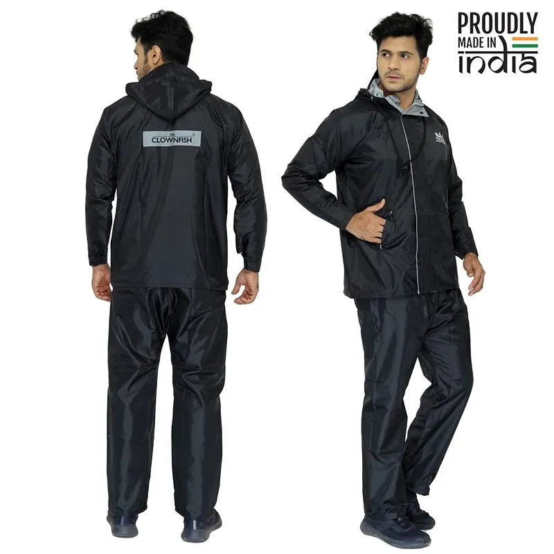 Men Rain Coat - Waterproof, Reverse Design with Reflective Stripes | Set of Top and Bottom | XXX-Large | Prime Black