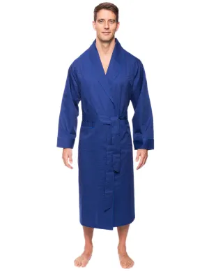 Mens Premium 100% Cotton Robe - Windowpane Checks Navy/Blue