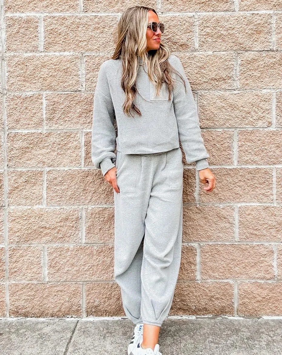 MEROKEETY Long Sleeve Knit Pullover High Waist Pants Sweater Set