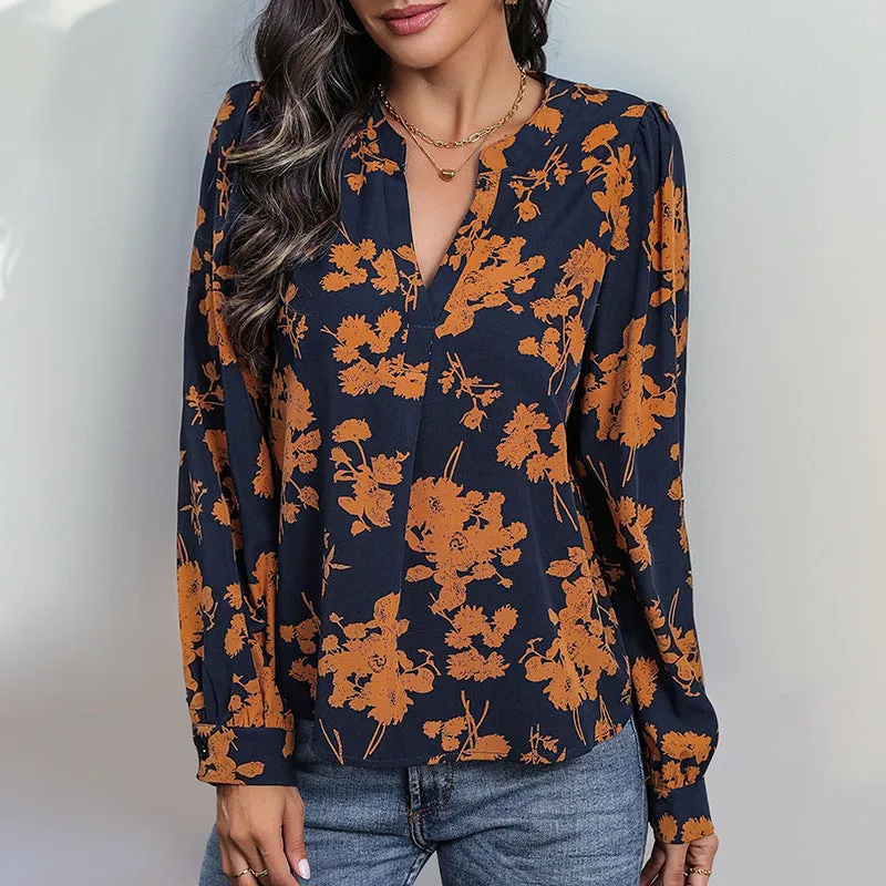 METAVERSMALL New New New Autumn 2025 Style  Top  Pullover V-Neck Printed Shirt