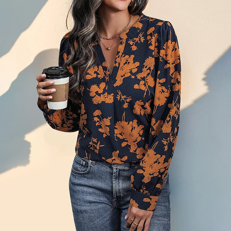 METAVERSMALL New New New Autumn 2025 Style  Top  Pullover V-Neck Printed Shirt