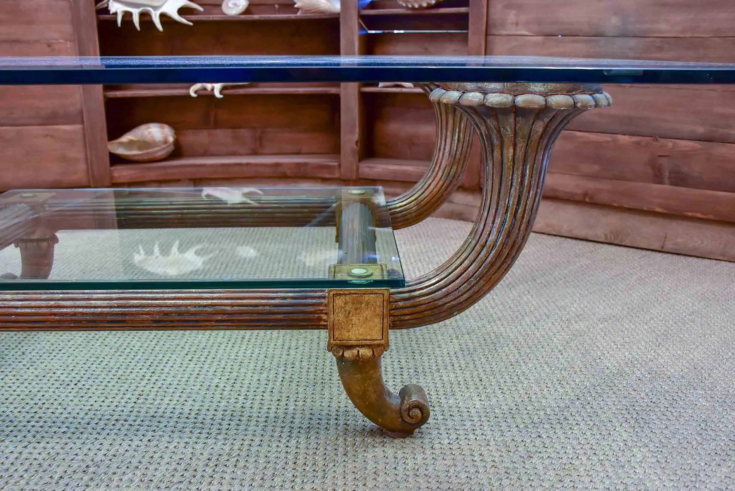 Mid-century Italian coffee table with thick glass top