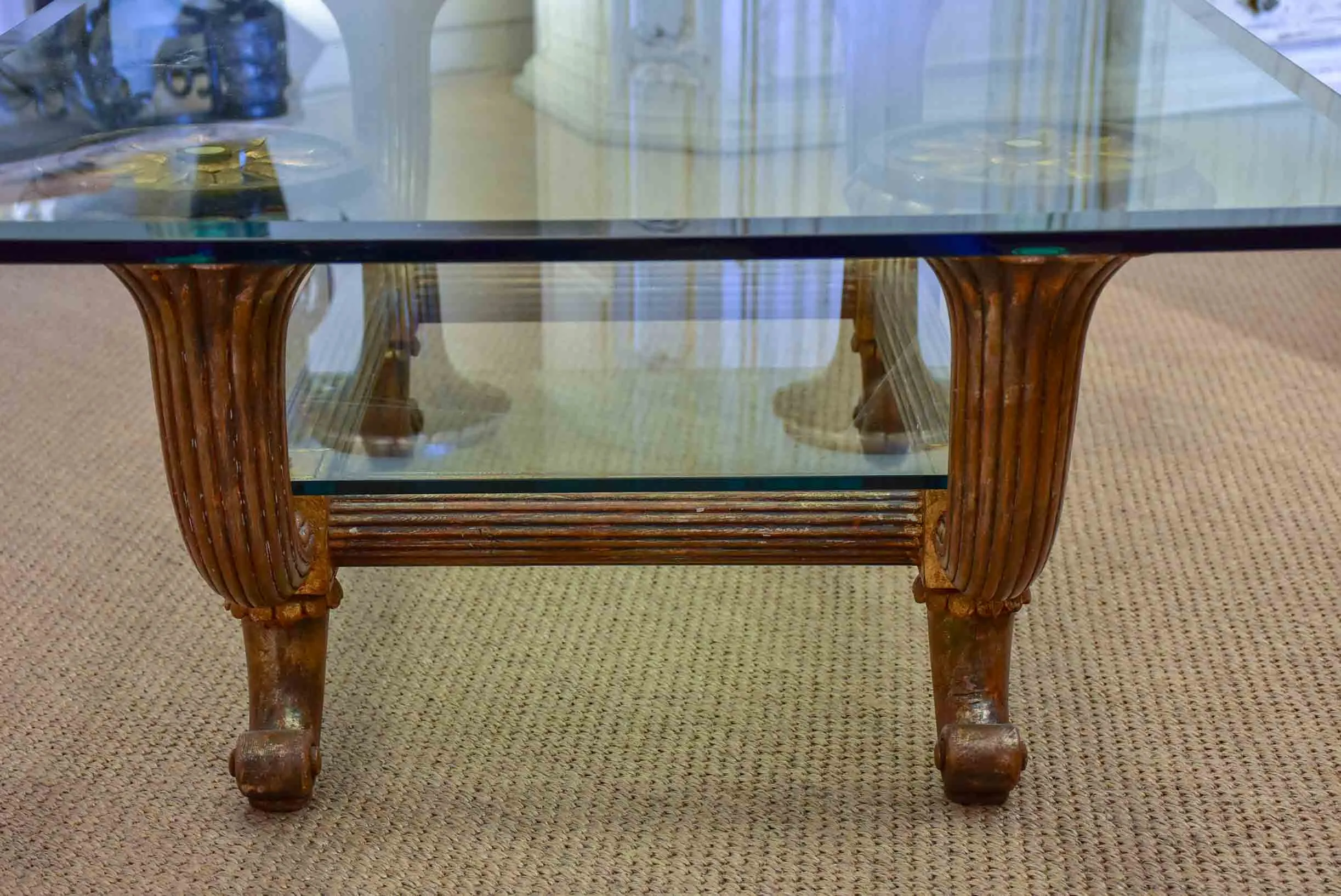 Mid-century Italian coffee table with thick glass top