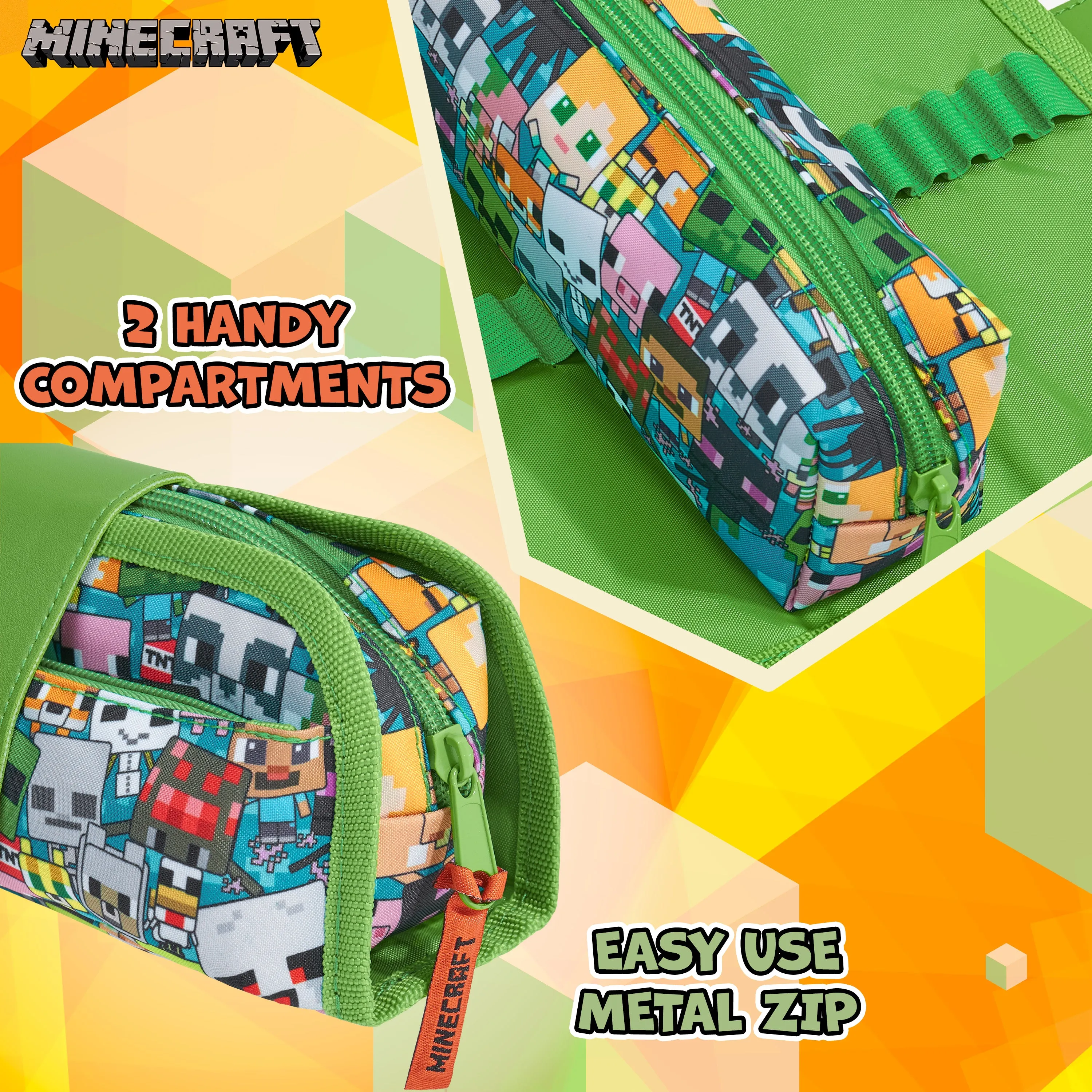 Minecraft Pencil Case for Boys and Girls, Kids Gamer School Supplies Multi Compartments with Detachable Zippered Pen Pouch