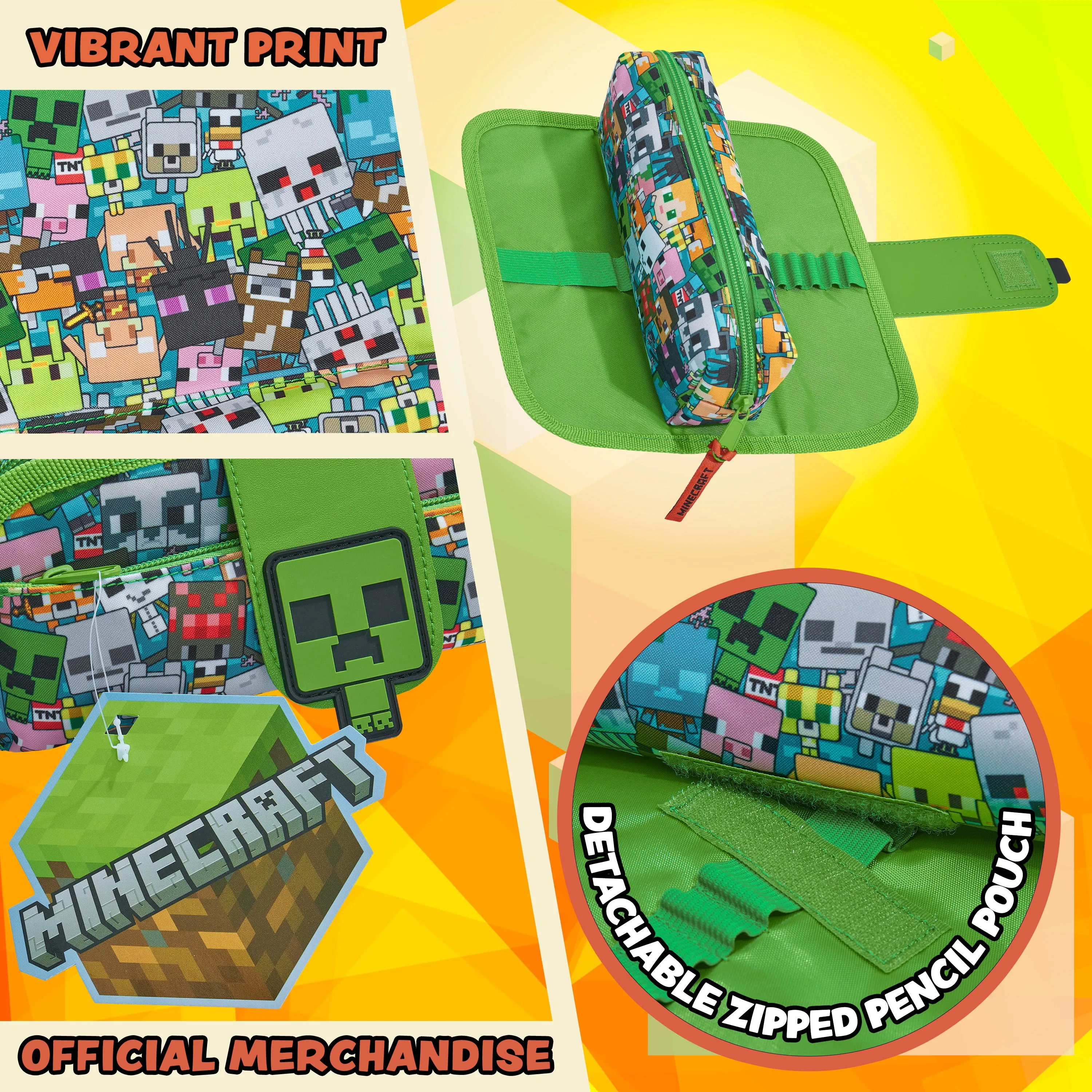 Minecraft Pencil Case for Boys and Girls, Kids Gamer School Supplies Multi Compartments with Detachable Zippered Pen Pouch