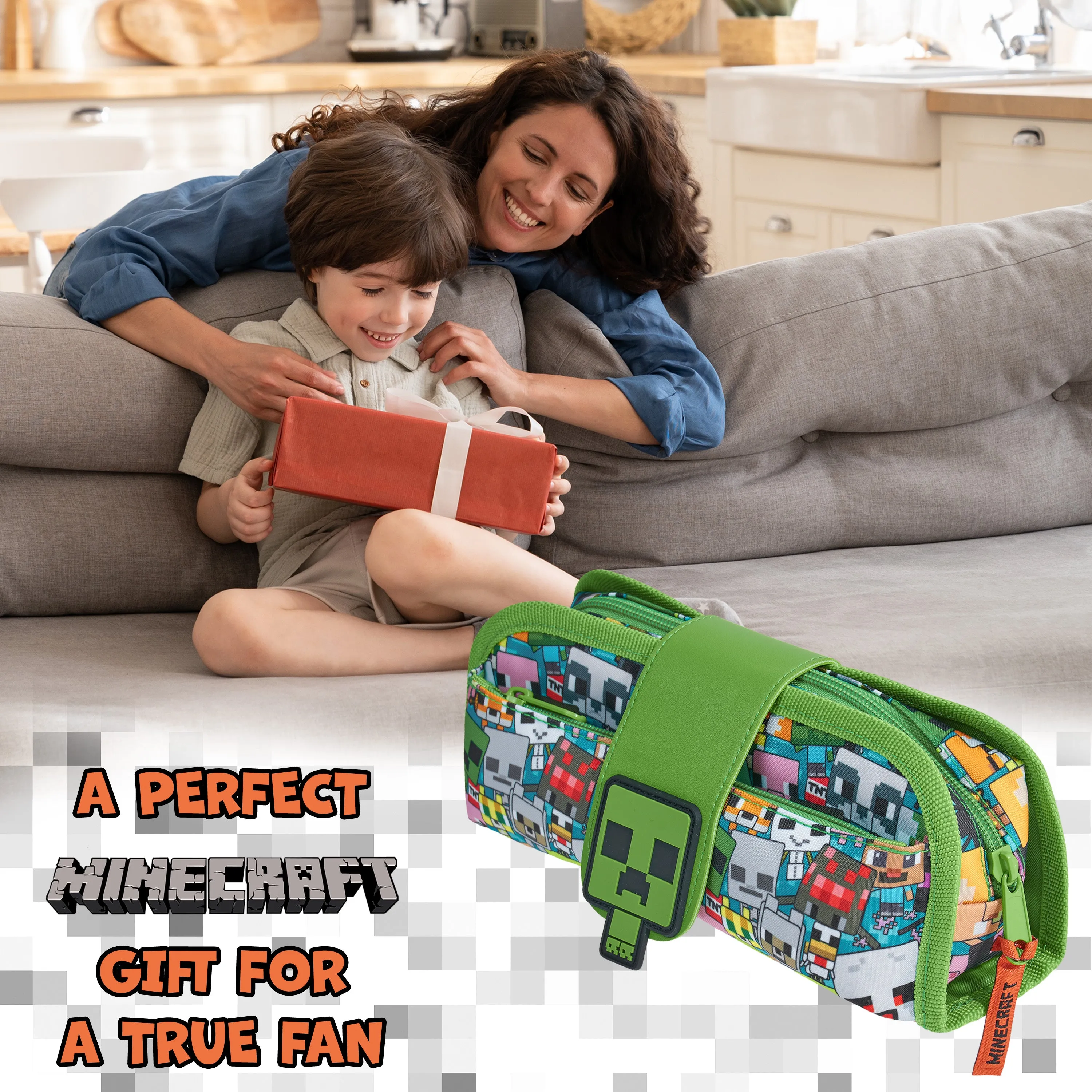 Minecraft Pencil Case for Boys and Girls, Kids Gamer School Supplies Multi Compartments with Detachable Zippered Pen Pouch